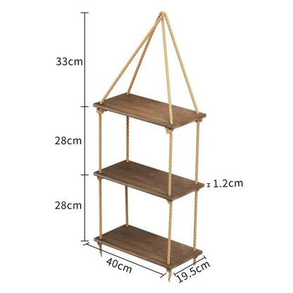 3 Tier Wooden  Floating Shelf / Hanging Rope Organizer Rack