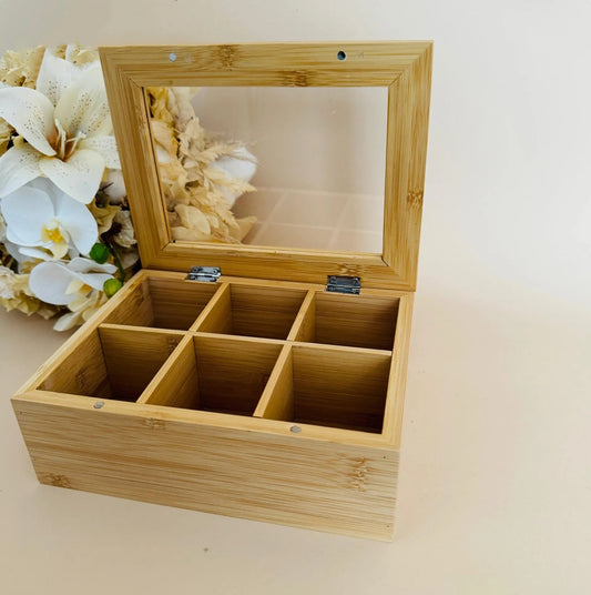 6 slots Bamboo wooden TEABAG organizer