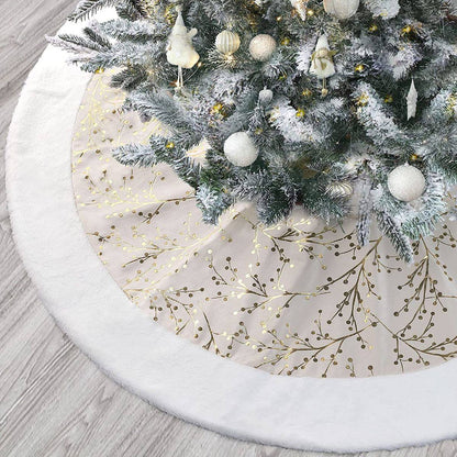 Christmas Tree Skirt White Plush Carpet  Xmas Tree Mat gold/white