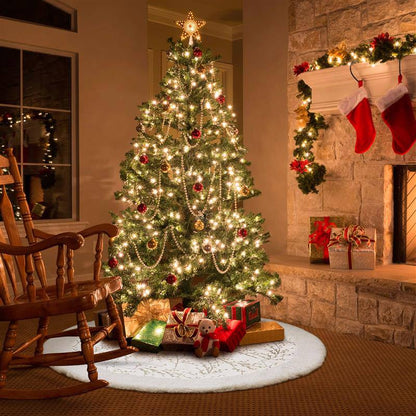 Christmas Tree Skirt White Plush Carpet  Xmas Tree Mat gold/white