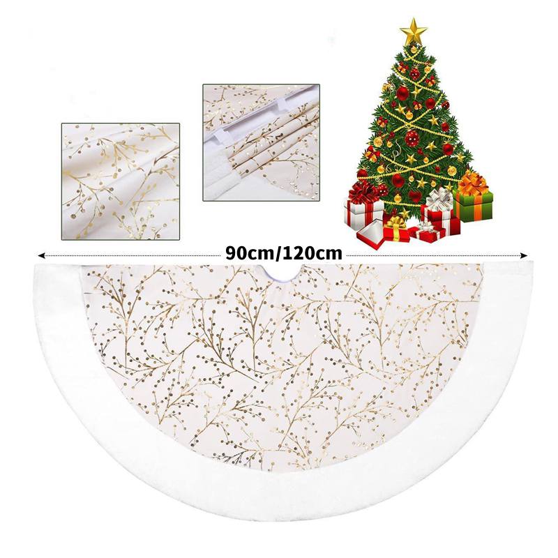 Christmas Tree Skirt White Plush Carpet  Xmas Tree Mat gold/white