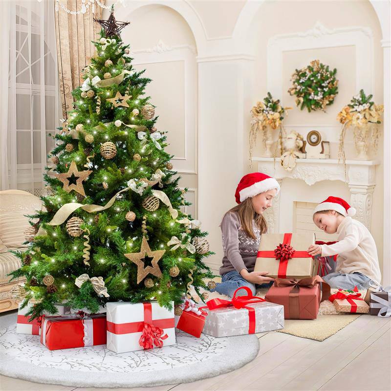 Christmas Tree Skirt White Plush Carpet  Xmas Tree Mat gold/white