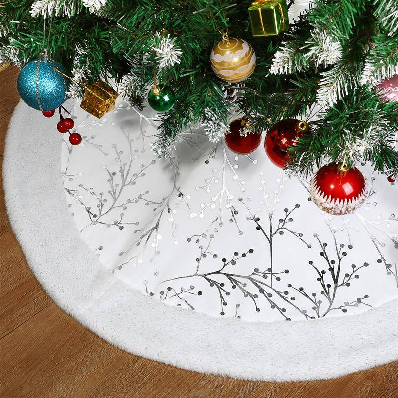 Christmas Tree Skirt White Plush Carpet  Xmas Tree Mat gold/white