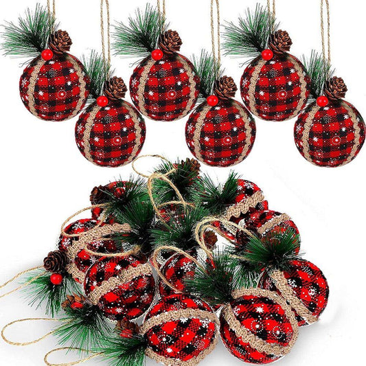 3PCS/ 8CM Red Check Foam Christmas Ball Decoration