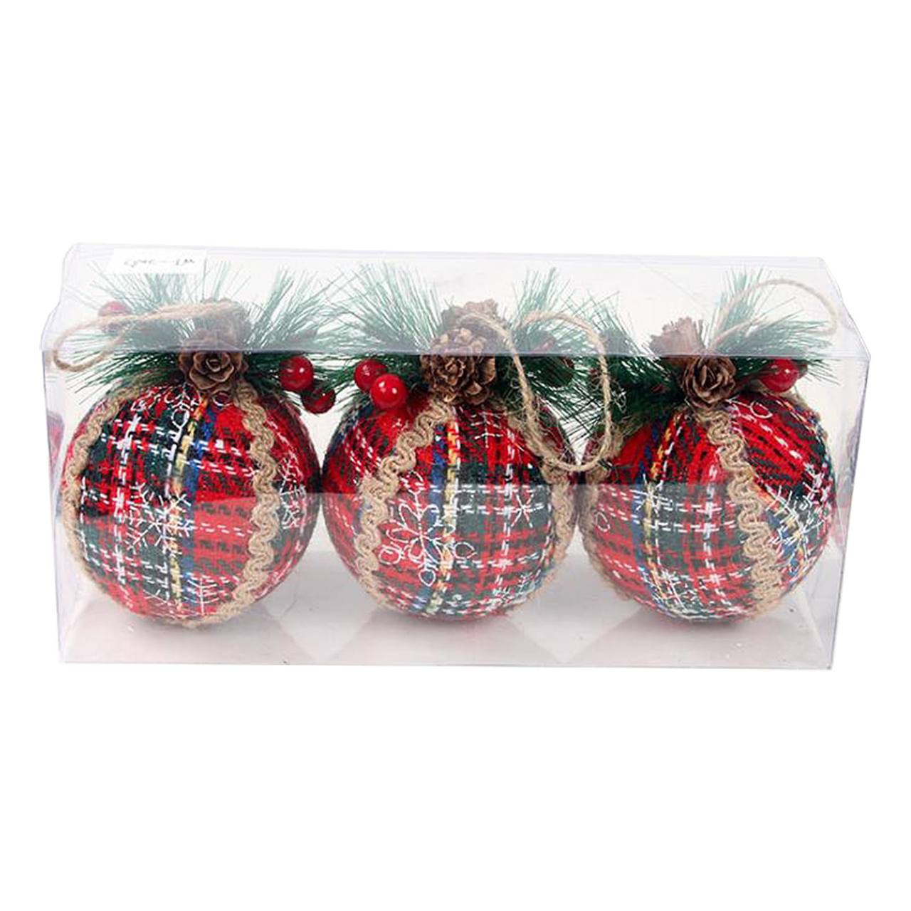 3PCS/ 8CM Red Check Foam Christmas Ball Decoration