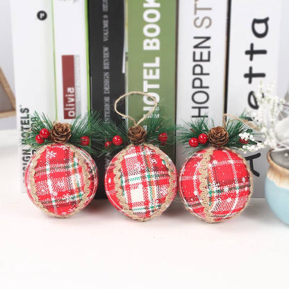 3PCS/ 8CM Red Check Foam Christmas Ball Decoration