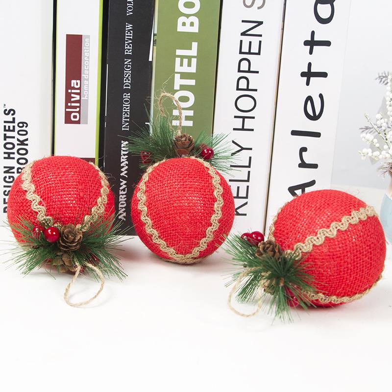 3PCS/ 8CM Red Check Foam Christmas Ball Decoration