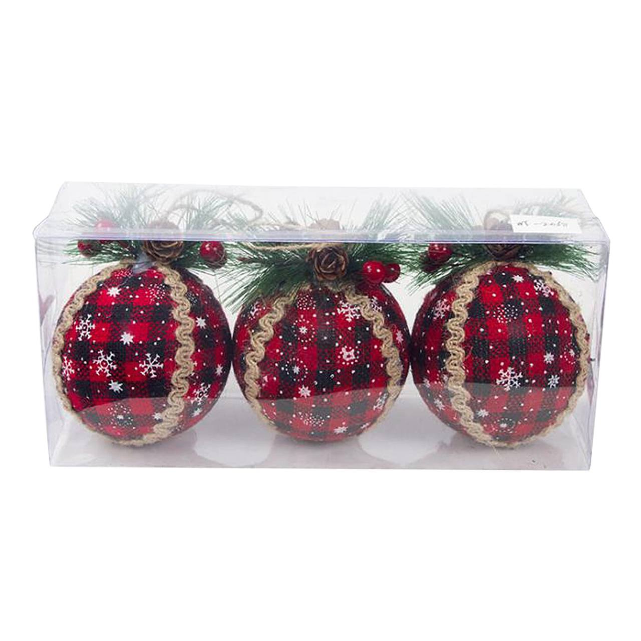 3PCS/ 8CM Red Check Foam Christmas Ball Decoration