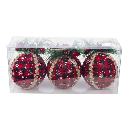 3PCS/ 8CM Red Check Foam Christmas Ball Decoration