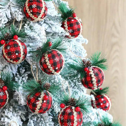 3PCS/ 8CM Red Check Foam Christmas Ball Decoration