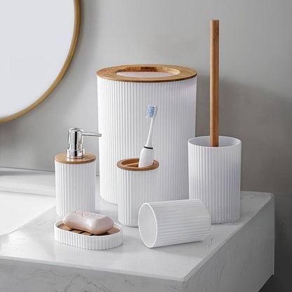 6 in 1 bathroom accessories set with wooden ring