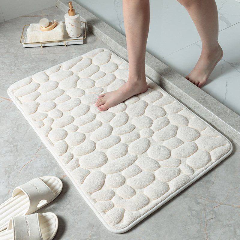 Cobble stone print white bathroom mat