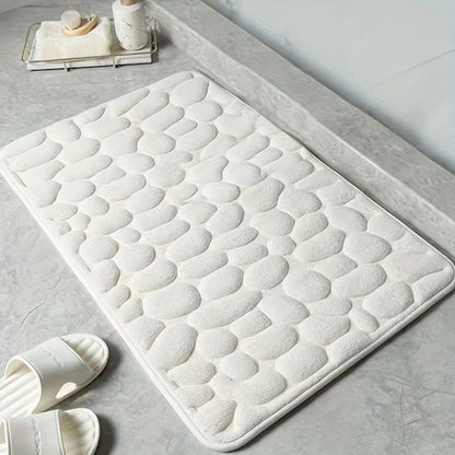 Cobble stone print white bathroom mat