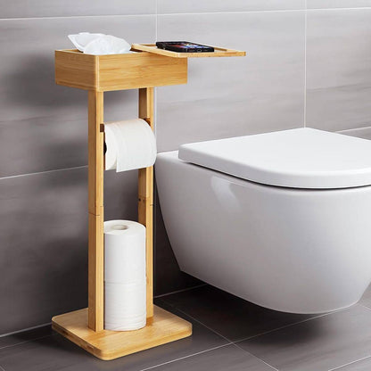 Eco-friendly bamboo toilet tissue holder with upper &nbsp;storage and phone placement/holder&nbsp;