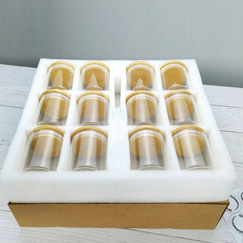 12pcs Round Glass spice jar set