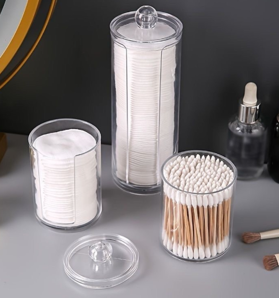 2 layer Acrylic Multifunctional Round Qtip Storage Box