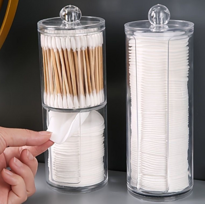 2 layer Acrylic Multifunctional Round Qtip Storage Box