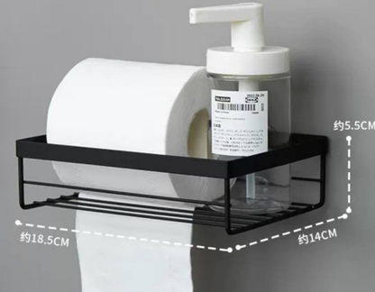 Punch free storage rack for toilet paper towel box with a strong adhesive sticker