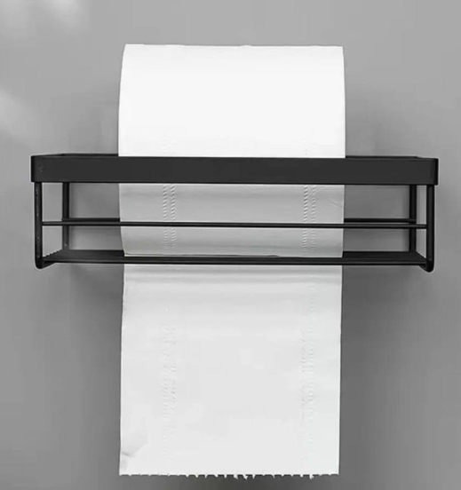 Punch free storage rack for toilet paper towel box with a strong adhesive sticker