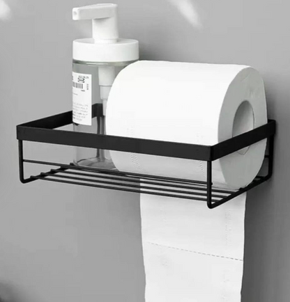 Punch free storage rack for toilet paper towel box with a strong adhesive sticker