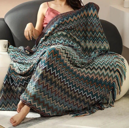 High quality Bohemian soft knit Blanket with Tassel