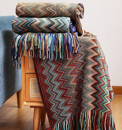 High quality Bohemian soft knit Blanket with Tassel