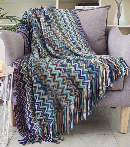 High quality Bohemian soft knit Blanket with Tassel