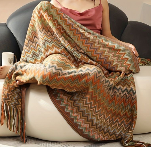 High quality Bohemian soft knit Blanket with Tassel