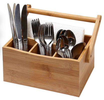 Portable countertop/kitchen cutlery organizer with handle