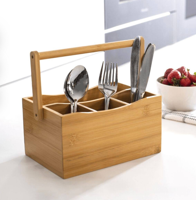 Portable countertop/kitchen cutlery organizer with handle