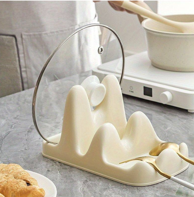 Multifunctional kitchen counter top pot lid and serving spoon holder/rack