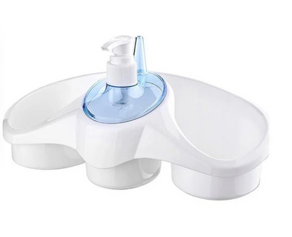 Kitchen soap dispenser and sponge holder