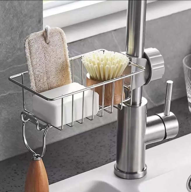 Kitchen Stainless Steel Sink Drain Rack Sponge Storage Holder