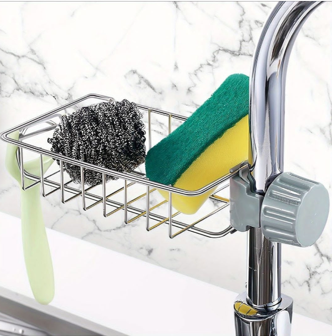 Kitchen Stainless Steel Sink Drain Rack Sponge Storage Holder