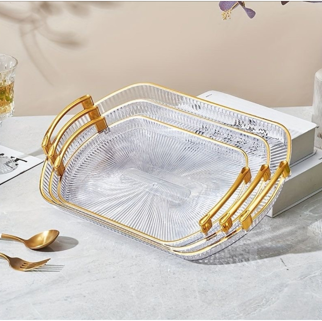 Acrylic trays with golden rim & handles