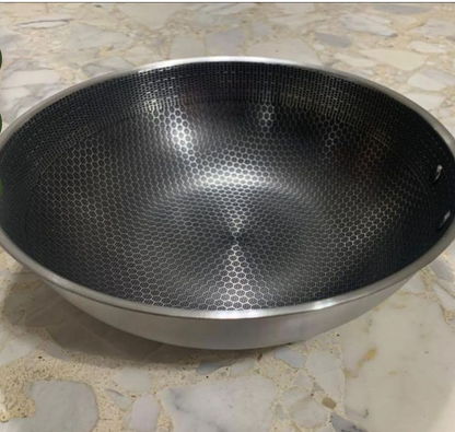 32 cm full stainless steel honey comb wok pan