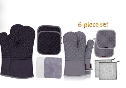 6 piece set High heat resistant oven mitts and pot holders