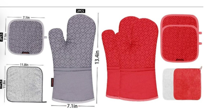 6 piece set High heat resistant oven mitts and pot holders