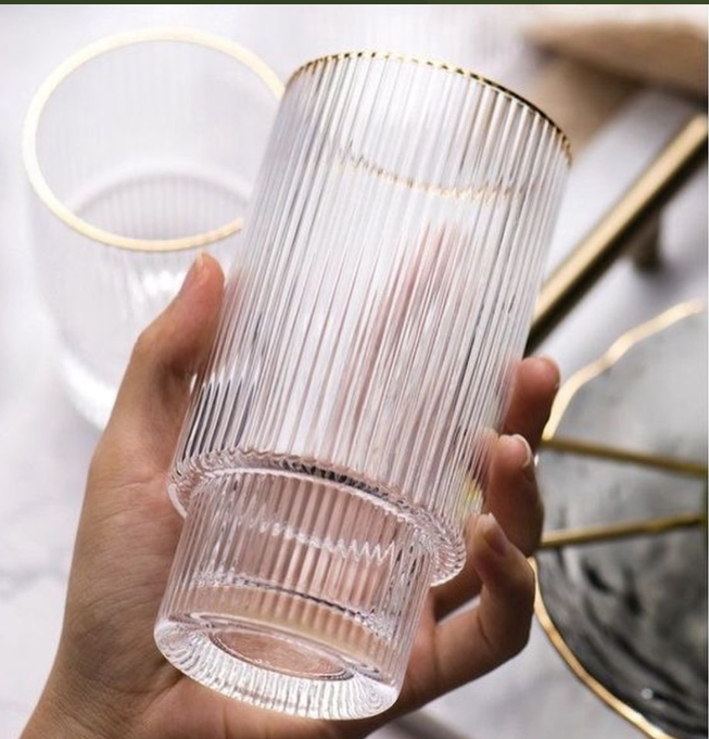 350 ml long water glasses with gold ring