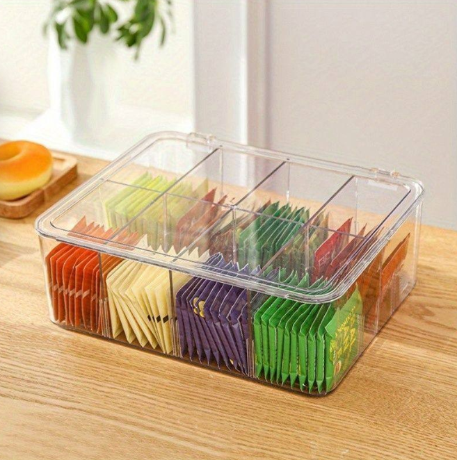 Acrylic Tea Bag Organizer With cover and Compartment Divider box