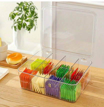 Acrylic Tea Bag Organizer With cover and Compartment Divider box