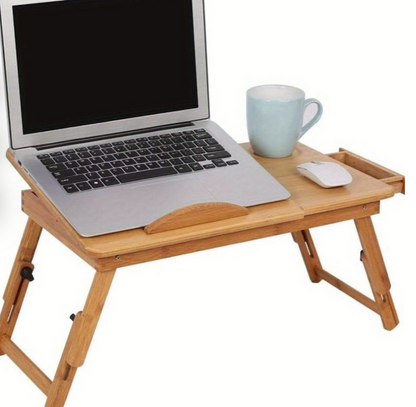 Foldable Bamboo laptop Table with double Fans and a drawer