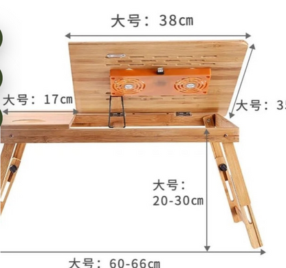 Foldable Bamboo laptop Table with double Fans and a drawer