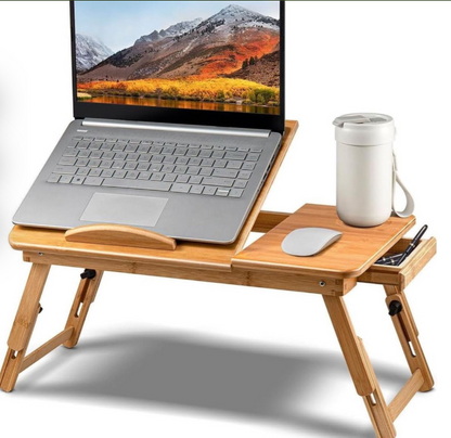 Foldable Bamboo laptop Table with double Fans and a drawer