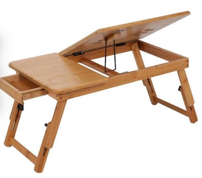 Foldable Bamboo laptop Table with double Fans and a drawer