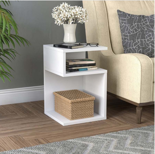 Joy S - Shaped Side Table with 2 Open Storage Compartments