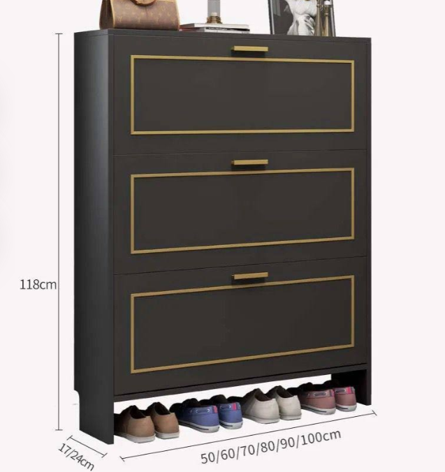 Modern 3Tier Black Bucket Flip Shoe Cabinet