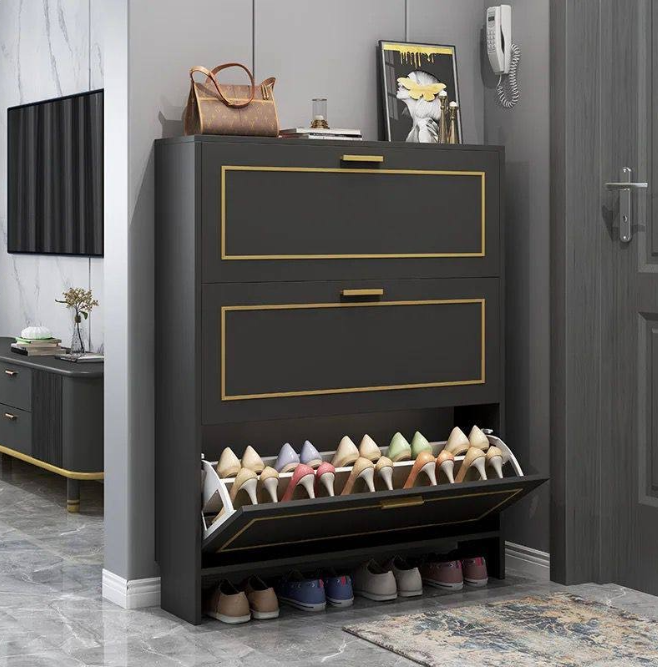 Modern 3Tier Black Bucket Flip Shoe Cabinet