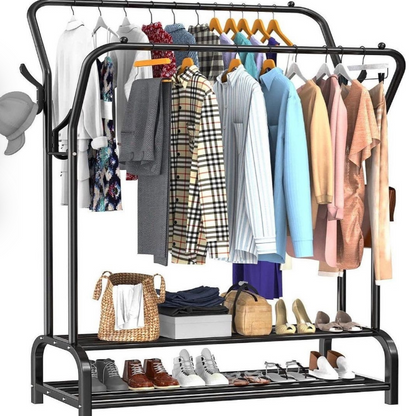 Modern garment rack with double shoe rack organizer