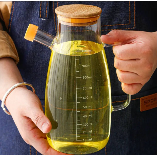 1000ml Glass Oil Bottle with Bamboo Lid